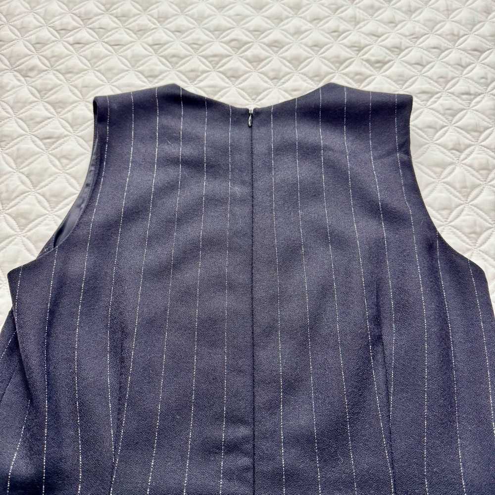 Amanda Smith 100% Pure Wool Navy Blue White Stripe Sheath Sleeveless Dress Sz 8 - Picture 14 of 15